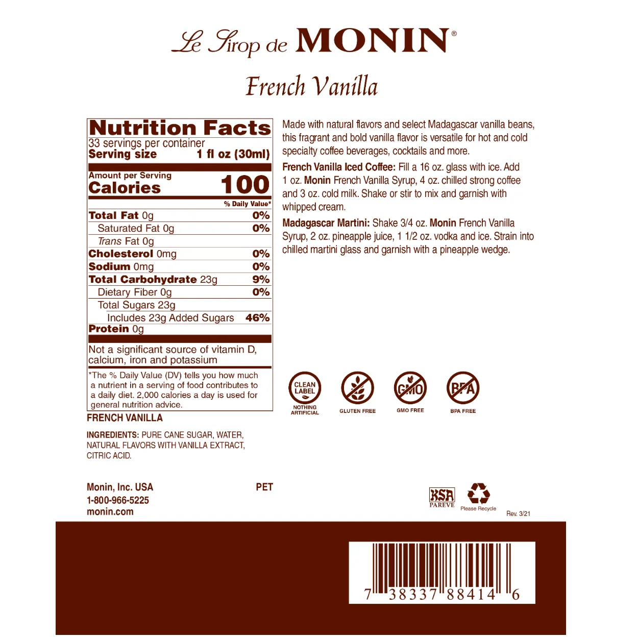 Monin French Vanilla Syrup - Image 2
